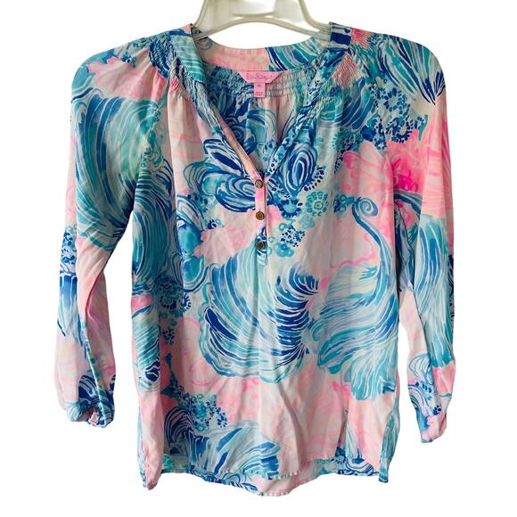 Lilly Pulitzer Tops - Lilly Pulitzer SILK Size XS Pink Blue blouse